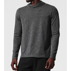 Alo Conquer Reform Long Sleeve Hood Dark Heather Grey Hooded Pullover T-Shirt M